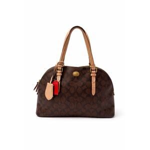 Coach Signature Peyton Cora Domed Satchel Brown Tan Bag